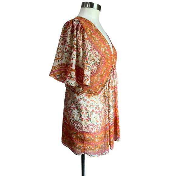 Rose Olive Sheer Paisley V Neck Boho Blouse Size M - Picture 3 of 9